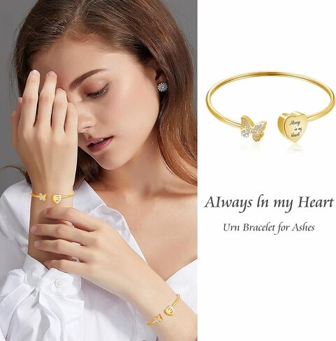 XIUDA Urn Bracelet for Human Ashes Butterfly Heart Ash Bracelet for Women Stainless Steel Openable Cuff Bangle Cremation Bracelet - Always in My Heart in Kuwait