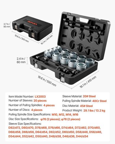VEVOR Pull and Press Sleeve Kit, 28 PCS, Steel Bush Removal Insertion Sleeve Tools with Carrying Case, Compatible with LCV and HGV Engines, for Removing and Installing Bushings, Bearings, and Seals in Saudi Arabia