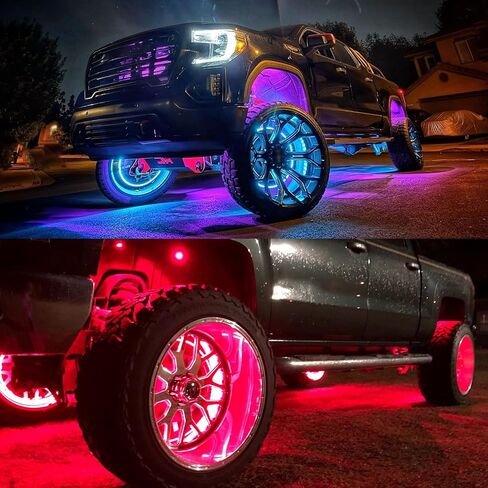 4 قطع 15.5 بوصة RGB LED أضواء حافة العجلة مع بلوتوث وجهاز تحكم عن بعد، مجموعات إضاءة حلقة العجلة مع إشارة الانعطاف ووظيفة الكبح أضواء الإطارات لشاحنة النقل الصغيرة (15.5 بوصة) in Kuwait