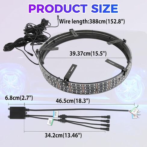 4 قطع 15.5 بوصة RGB LED أضواء حافة العجلة مع بلوتوث وجهاز تحكم عن بعد، مجموعات إضاءة حلقة العجلة مع إشارة الانعطاف ووظيفة الكبح أضواء الإطارات لشاحنة النقل الصغيرة (15.5 بوصة) in Kuwait