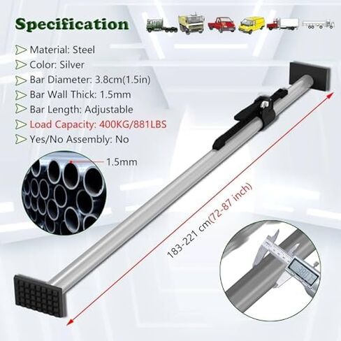 Adjustable Ratcheting Cargo Bar Stabilizer & Divider for Pickup Trucks, 72-87 Inches, Universal Fit, Heavy-Duty Truck Bed Organizer, Secure Load Support in Saudi Arabia