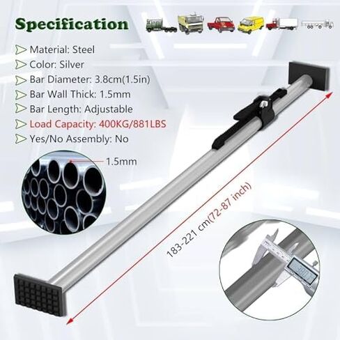Heavy-Duty Adjustable Cargo Ratchet Bar Set - Non-Slip Truck Bed Divider for Pickup Trucks & SUVs - 87-Inch Load Management Poles (2-Pack) for Secure Transport in Saudi Arabia