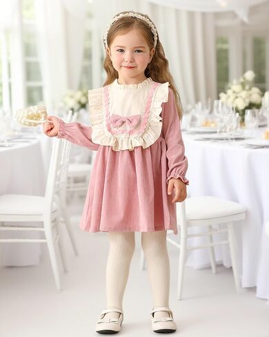 Kucnuzki Toddler Baby Girl Clothes Velvet Dress Solid Little Flower Girl Dress Princess Casual Party Dress for Girl Fall in Kuwait