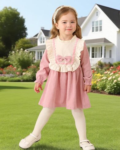 Kucnuzki Toddler Baby Girl Clothes Velvet Dress Solid Little Flower Girl Dress Princess Casual Party Dress for Girl Fall in Kuwait