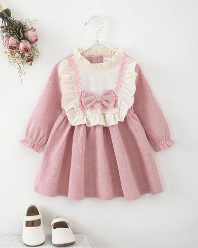 Kucnuzki Toddler Baby Girl Clothes Velvet Dress Solid Little Flower Girl Dress Princess Casual Party Dress for Girl Fall in Kuwait
