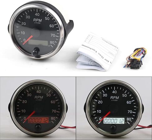 85MM Tachometer 0-8000RPM 12V/24V Amber/White Light RPM Gauge with Hourmeter for Gasoline Petrol Car Boat in Saudi Arabia
