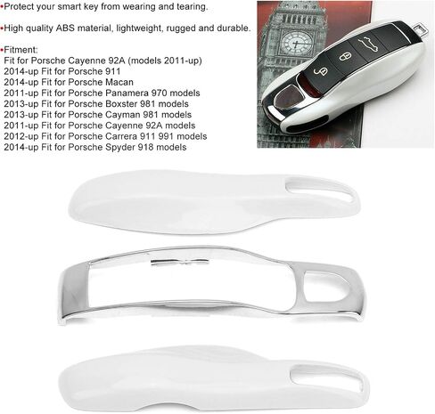 Car Key Case for 911 Boxste Key Fob Protector Cover Shell Case Trim Replacement (White + Silver) in Saudi Arabia
