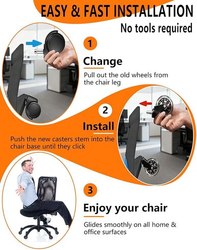 عجلات كراسي المكتب، عجلات شفرات دوارة بديلة رائعة لكراسي مكتب الألعاب المكتبية - مجموعة عجلات 3 بوصة مكونة من 5 قطع آمنة للأرضيات الصلبة والسجاد، ناعمة وهادئة in Kuwait