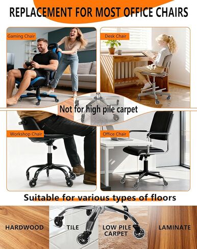 عجلات كراسي المكتب، عجلات شفرات دوارة بديلة رائعة لكراسي مكتب الألعاب المكتبية - مجموعة عجلات 3 بوصة مكونة من 5 قطع آمنة للأرضيات الصلبة والسجاد، ناعمة وهادئة in Kuwait