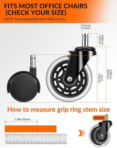 عجلات كراسي المكتب، عجلات شفرات دوارة بديلة رائعة لكراسي مكتب الألعاب المكتبية - مجموعة عجلات 3 بوصة مكونة من 5 قطع آمنة للأرضيات الصلبة والسجاد، ناعمة وهادئة in Kuwait