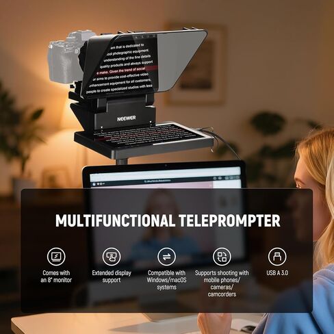 NEEWER Teleprompter X16 with RT111 Remote & App Control, 16" Beamsplitter, Aluminum Alloy Foldable Design, QR Plate Compatible with Manfrotto 501PL iPad Android Tablet Camera Camcorder Up to 44lb/20kg in Kuwait