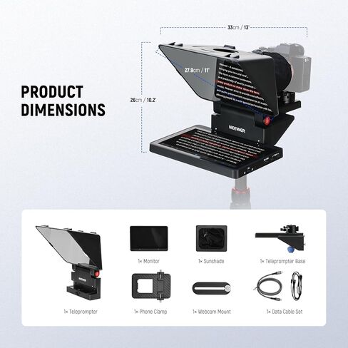 NEEWER Teleprompter X16 with RT111 Remote & App Control, 16" Beamsplitter, Aluminum Alloy Foldable Design, QR Plate Compatible with Manfrotto 501PL iPad Android Tablet Camera Camcorder Up to 44lb/20kg in Kuwait