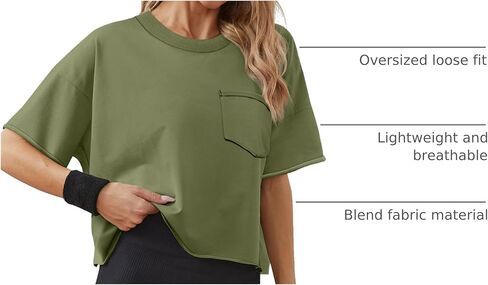 تي شيرت نسائي كبير الحجم من ATHMILE بأكمام قصيرة تي شيرت قصير للتمرين بكتف منسدل غير رسمي بحاشية دوارة أساسية فضفاضة in Kuwait