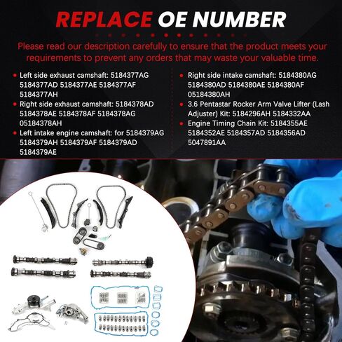 Left Right Camshaft Rocker Arms Lifters 3.6L Fit For Grand Caravan 2011-2016 for Grand Cherokee 2011-2015 for Ram 1500 13-16 with Timing Chain Kit Oil Water Pump for Durango Journey in Kuwait