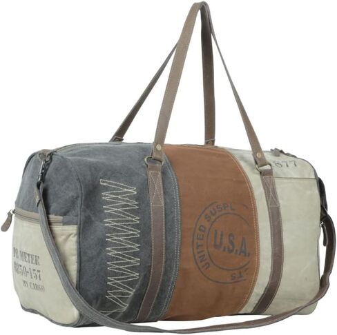 Myra Bag Vintage Stamp Upcycled Canvas & Cowhide Leather Messenger Bag S-1224 in Kuwait