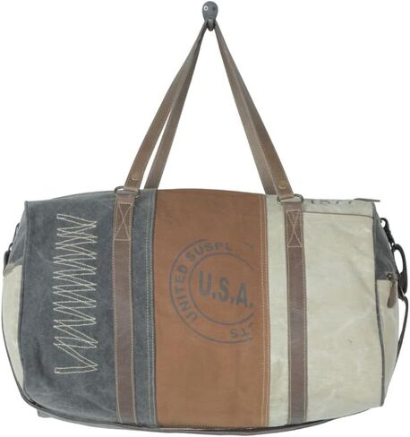 Myra Bag Vintage Stamp Upcycled Canvas & Cowhide Leather Messenger Bag S-1224 in Kuwait