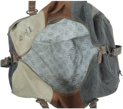 Myra Bag Vintage Stamp Upcycled Canvas & Cowhide Leather Messenger Bag S-1224 in Kuwait