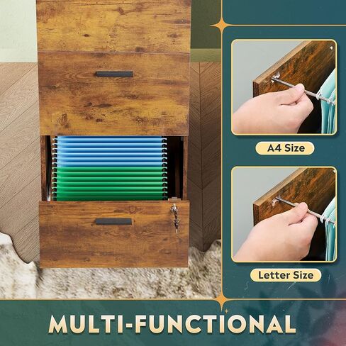 خزانة ملفات من DEVAISE ذات 4 أدراج مع قفل، خزانة ملفات عمودية لملفات بحجم A4/Letter، منظم تخزين خشبي للمكتب المنزلي، بني ريفي in Kuwait