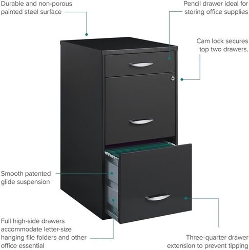 Pemberly Row 3 Drawers 27.32" Vertical Charcoal Metal Filing Cabinet Lockable Pre-Assembled Stationary Letter Size for Home, Office in Saudi Arabia
