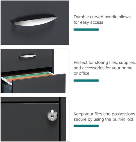Pemberly Row 3 Drawers 27.32" Vertical Charcoal Metal Filing Cabinet Lockable Pre-Assembled Stationary Letter Size for Home, Office in Saudi Arabia