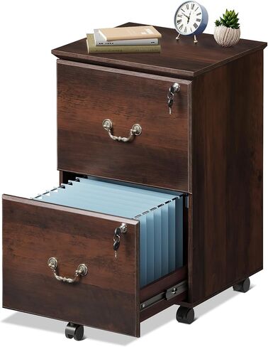 DEVAISE File Cabinet 2-Drawer, Small Office Furniture with Lock, Rolling Under Desk Filing Cabinet for Home Office, Brown Oak in Kuwait