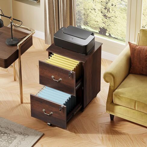 DEVAISE File Cabinet 2-Drawer, Small Office Furniture with Lock, Rolling Under Desk Filing Cabinet for Home Office, Brown Oak in Kuwait