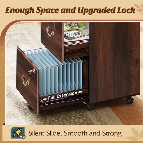 DEVAISE File Cabinet 2-Drawer, Small Office Furniture with Lock, Rolling Under Desk Filing Cabinet for Home Office, Brown Oak in Kuwait