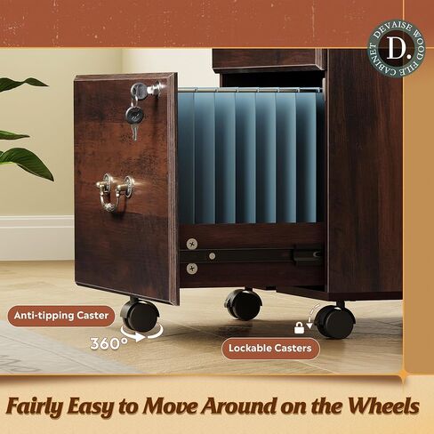 DEVAISE File Cabinet 2-Drawer, Small Office Furniture with Lock, Rolling Under Desk Filing Cabinet for Home Office, Brown Oak in Kuwait