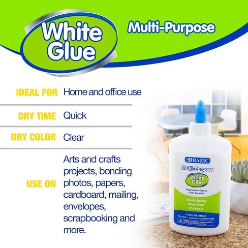 BAZIC Jumbo White Glue 7.62 Oz. (225 mL), All Purpose Adhesive Bond Photo DIY Craft Slime Making, for Office School Home Art Projects, 1-Pack in Saudi Arabia