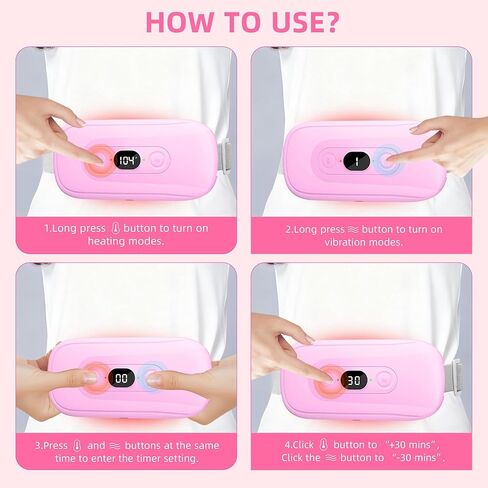 وسادة التدفئة المحمولة لتشنجات الفترة: مؤقت من 30 إلى 60 دقيقة، 6 مستويات للحرارة و6 أوضاع للاهتزاز، وسادة تسخين كهربائية لاسلكية لتخفيف آلام الظهر، وسادة تدفئة للحيض باللون الوردي in Kuwait