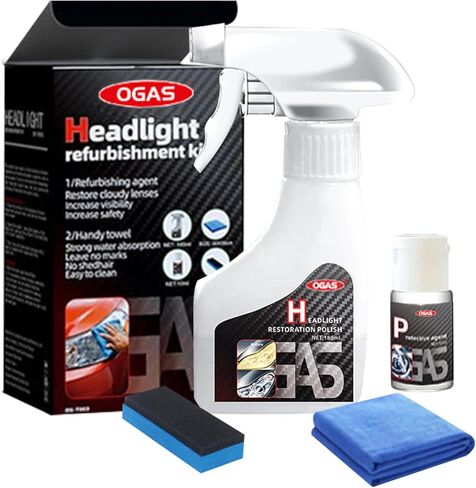 Automotive Headlamp Restoration Fluid Oxidized Kit,Headlight Refurbishment Kit,Professional Car Headlamp Cleaner with Refurbishing Agent,Multifunctional Car Headlight Polishing for All Vehicle Types in Kuwait