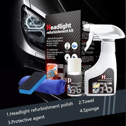 Automotive Headlamp Restoration Fluid Oxidized Kit,Headlight Refurbishment Kit,Professional Car Headlamp Cleaner with Refurbishing Agent,Multifunctional Car Headlight Polishing for All Vehicle Types in Kuwait