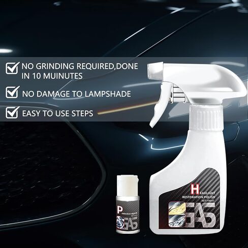 Automotive Headlamp Restoration Fluid Oxidized Kit,Headlight Refurbishment Kit,Professional Car Headlamp Cleaner with Refurbishing Agent,Multifunctional Car Headlight Polishing for All Vehicle Types in Kuwait