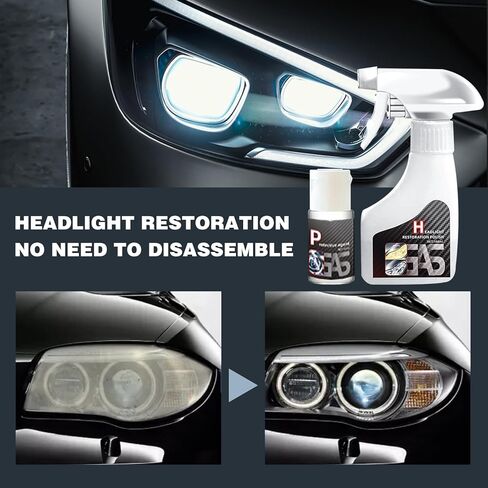 Automotive Headlamp Restoration Fluid Oxidized Kit,Headlight Refurbishment Kit,Professional Car Headlamp Cleaner with Refurbishing Agent,Multifunctional Car Headlight Polishing for All Vehicle Types in Kuwait