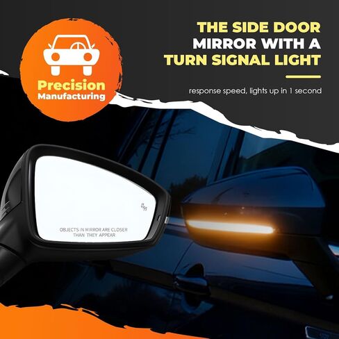 Passenger Right Side Mirror Assembly Compatible with Ti-guan 2018-2021 Blind Spot Match & Heated and Turn Signal Light 5NN857508AB9B9 (6+2 Pins) in Saudi Arabia