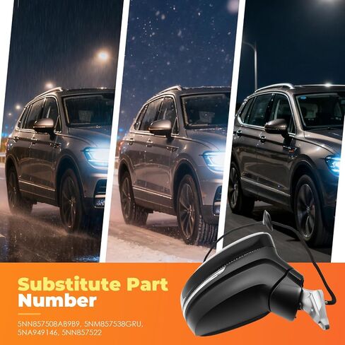 Passenger Right Side Mirror Assembly Compatible with Ti-guan 2018-2021 Blind Spot Match & Heated and Turn Signal Light 5NN857508AB9B9 (6+2 Pins) in Saudi Arabia