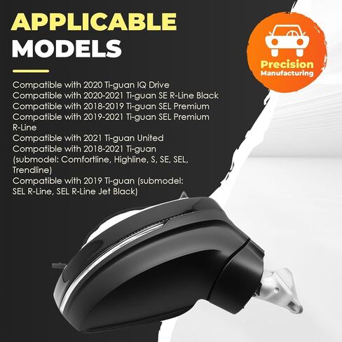 Passenger Right Side Mirror Assembly Compatible with Ti-guan 2018-2021 Blind Spot Match & Heated and Turn Signal Light 5NN857508AB9B9 (6+2 Pins) in Saudi Arabia