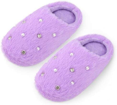 Girls Mermaid House Slippers Rainbow Faux Fur Non-Slip Comfy House Shoes for Kids Bedroom Indoor Outdoor in Saudi Arabia