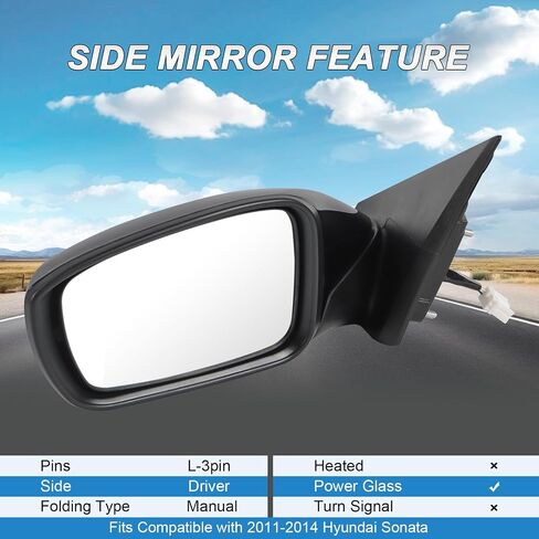مرآة رؤية جانبية للسائق الأيسر JDMSPEED باللون الأسود متوافقة مع 2011-2014 Hyundai Sonata ساخنة يدويًا قابلة للطي زجاج الطاقة استبدال إشارة الانعطاف # HY1321168 87620-3Q110 (7 دبابيس) in Kuwait