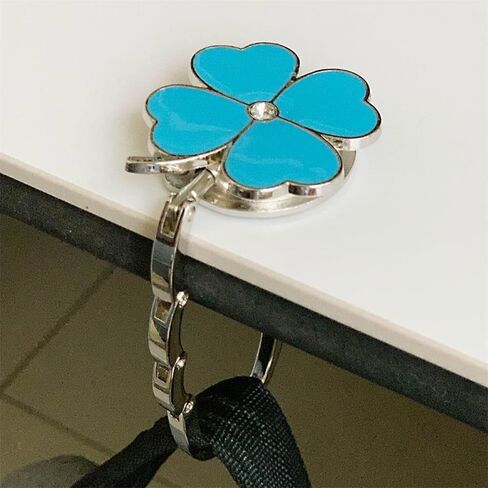 Clover Design Foldable Handbag Hanger - Portable Purse Hook for Table, Chair, or Counter - Compact & Sturdy Bag Holder for Women - Blue in Saudi Arabia