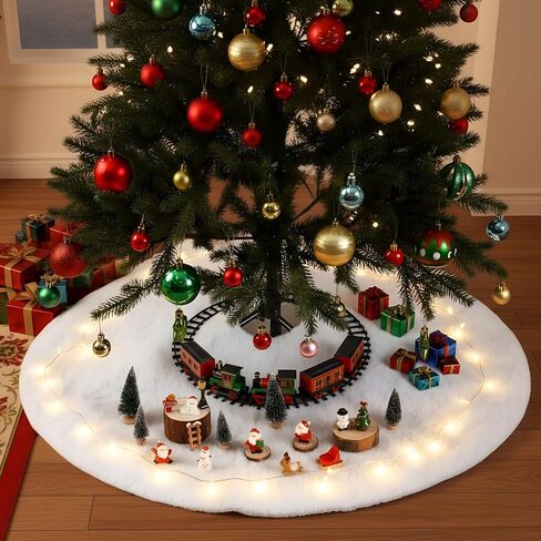 Soulchen 18 قطعة من إكسسوارات مشهد قطار عيد الميلاد تنورة شجرة عيد الميلاد مع 17 تمثالًا من الراتنج وأشجار صغيرة لتخطيطات قطار نموذج عيد الميلاد وديكور العطلات in Saudi Arabia