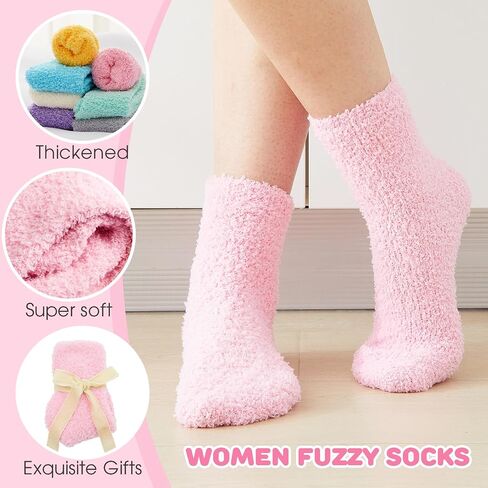 Geyoga 7 Pairs Fuzzy Slipper Socks for Women Soft Fluffy Slipper with Velvet Ribbon Cozy Winter Warm Plush Home Sleeping Sock in Saudi Arabia
