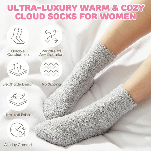 Geyoga 7 Pairs Fuzzy Slipper Socks for Women Soft Fluffy Slipper with Velvet Ribbon Cozy Winter Warm Plush Home Sleeping Sock in Saudi Arabia