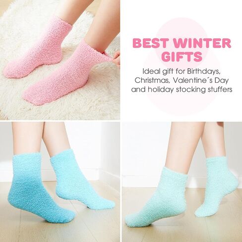 Geyoga 7 Pairs Fuzzy Slipper Socks for Women Soft Fluffy Slipper with Velvet Ribbon Cozy Winter Warm Plush Home Sleeping Sock in Saudi Arabia