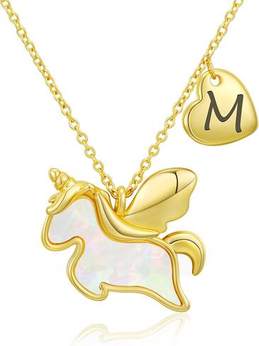 Unicorn Initial Necklace for Girls Women, 14k Gold Plating Heart Letter Pendant Jewelry for Her in Saudi Arabia