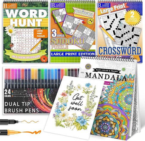 Vashly Large Print 200+ Surgery Recovery Activities for Adults: 3-in-1 Brain Activity Books with Sudoku, Crosswords, Word Hunt | A4 Spiral Bound | to Support Healing Get-Well Gift for Adults in Kuwait