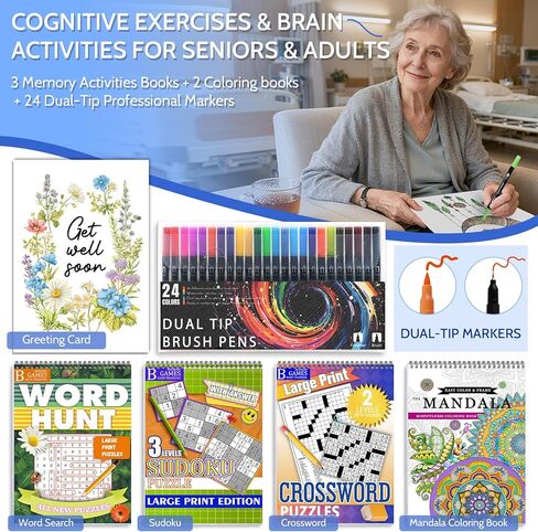 Vashly Large Print 200+ Surgery Recovery Activities for Adults: 3-in-1 Brain Activity Books with Sudoku, Crosswords, Word Hunt | A4 Spiral Bound | to Support Healing Get-Well Gift for Adults in Kuwait