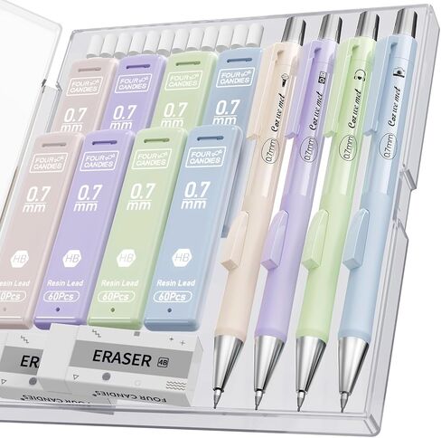 Cute Mechanical Pencil Set with Case,4PCS Pastel Fast Click Aesthetic Mechanical Pencils with 480PCS HB Lead Refills, 2 Erasers, 12 Eraser Refills School Supplies for Girls Writing Drawing Sketching in Saudi Arabia