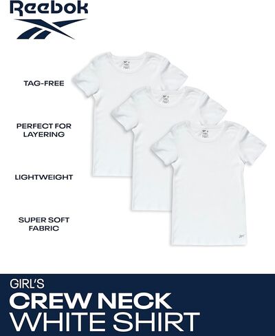 Reebok Girls' Undershirt - Soft Breathable Basic Crew Neck Shirt (3 Pack), Size 3T, White in Saudi Arabia