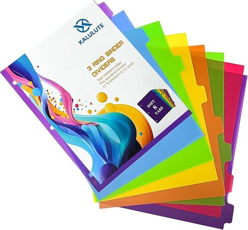 فواصل مجلد مكونة من 8 علامات تبويب، 3 عبوات من علامات التبويب البلاستيكية القابلة للكتابة + ملصقات إضافية - حجم الحروف للمدرسة والمكتب والتنظيم in Kuwait